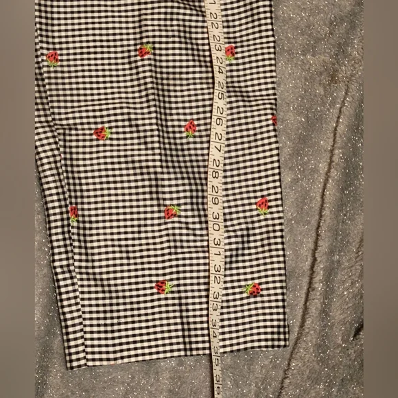 Peter Martin Black & White Checkered Pants with Fun Strawberry Accents - Size 12 - Picture 3 of 6
